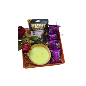 Diwali Hamper box with candle, cookies and scented candle.